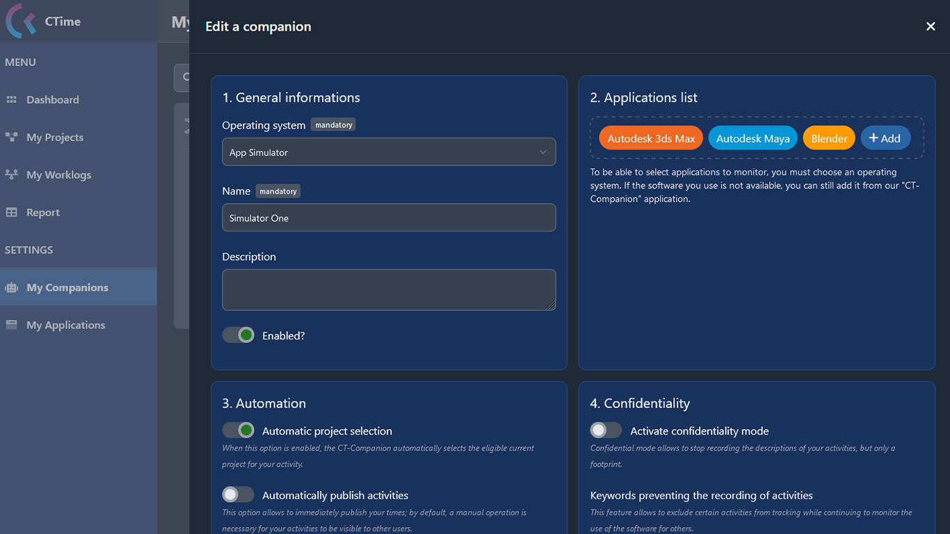 CTime Companion settings